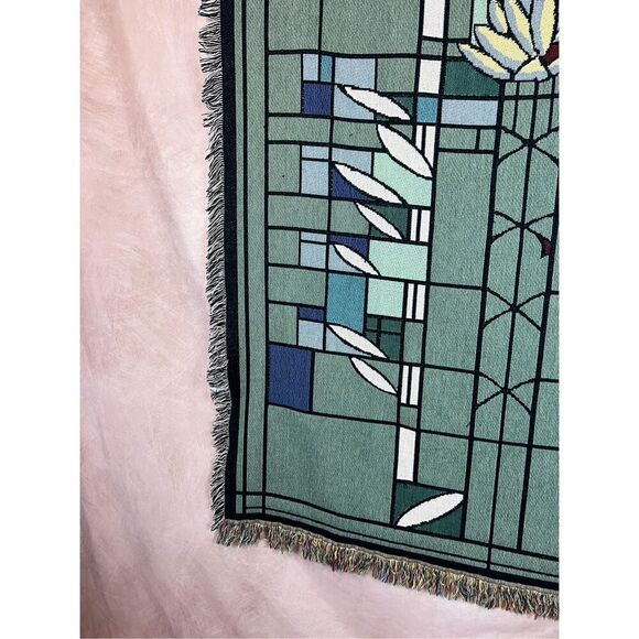 Vintage Stained Glass Architecture Frank Lloyd Wright Waterlilies Tapestry Throw - Picture 7 of 10